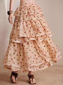 SHEIN 2026 Elegant Women's Dress, Suitable For Dating, Daily, Casual, Beach Vacation, Party And More. Minimalist And Versatile Women's Skirt, Solid Color Design, Waist-Flattering With Ruffle Hem, Made Of Woven Fabric. Perfect For Outings, Holidays, And Vacation Wear. - Apricot - View 4