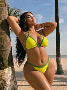 Swim SXY 2026 New Summer Beach Vacation Women's Swimwear Set: Backless Camisole Top And Thong Bikini Bottoms, Multi-Piece Beach Vacation Swimwear, New Summer Style Plus Size Swimwear Set - Multicolor - View 4