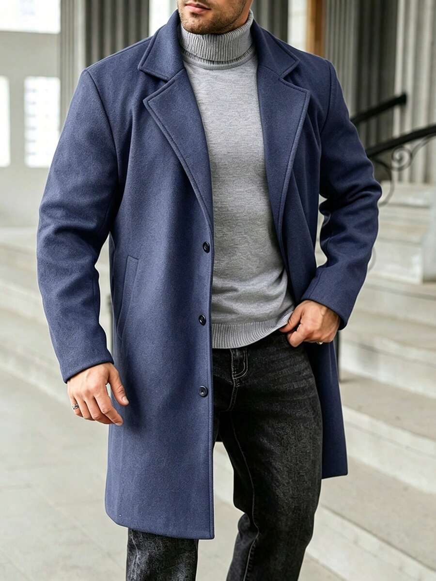 Manfinity Homme Men's Plus Size Casual Versatile Wool Blend Jacket, Autumn/Winter - Dusty Blue - View 1