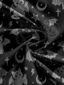 ROMWE Goth 大尺碼女款卡通印花休閒日常洋裝 - 黑色 - 查看 4