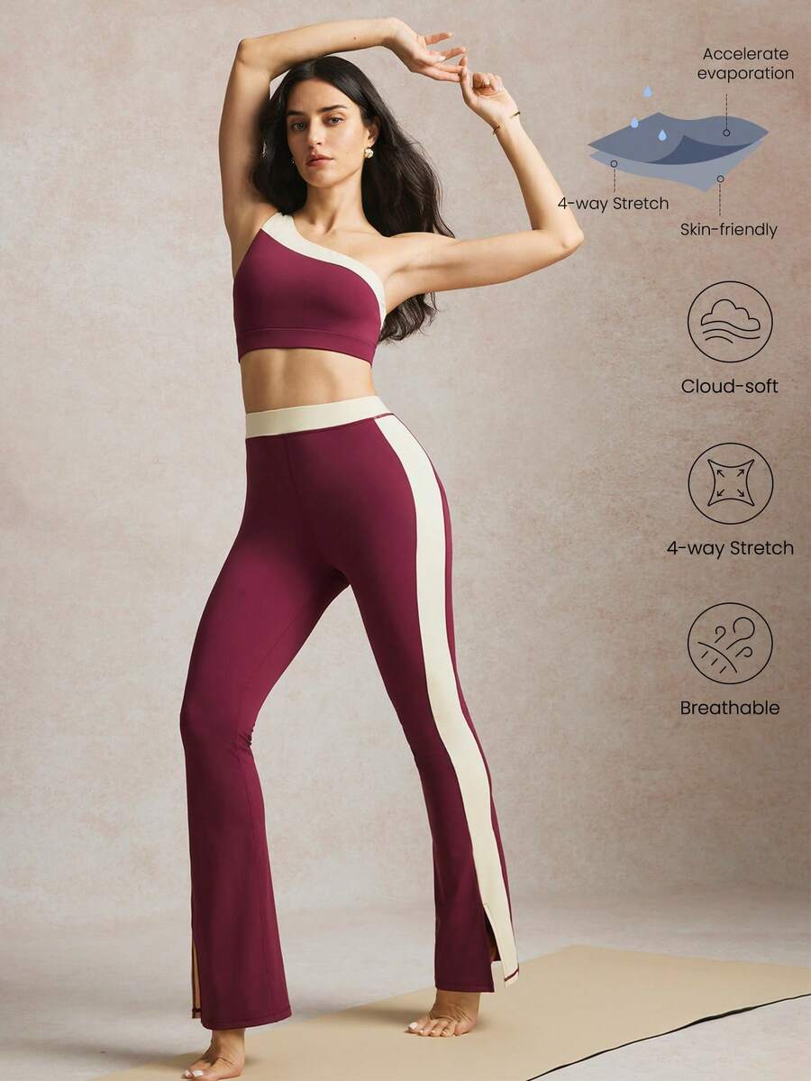 Activina Damen Extra lange Schlaghose mit Beinschlitz Sport Leggings - Bordeaux - Übersicht 1