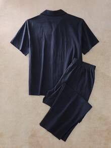 SHEIN 男士休閒棉質居家服套裝 - 藏蓝色 - 查看 2