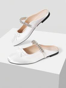 MOTF MARY JANE FLATS WITH SQUARE TOE AND RHINESTONE DETAIL FOR CHRISTMAS SPRING SHOES - White - View 9