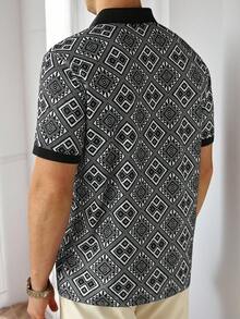 Core Aspect Men's Business Geometric Pattern Short Sleeve Casual Polo Shirt - Multicolor - View 3