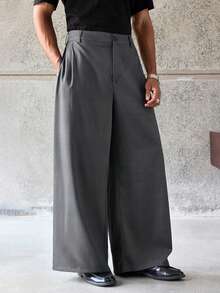 ESTAVOR Men's Solid Color Button Pocket Pleated Loose Casual Pants, Wide Leg,For Spring And Autumn - Grey - View 4
