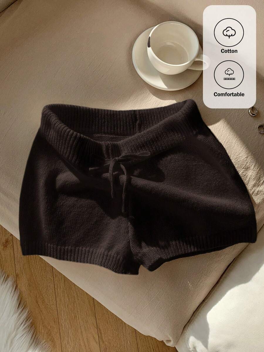 Comfortcana 女款高腰彈性休閒純色針織長褲 秋冬款 - 棕色 - 查看 1