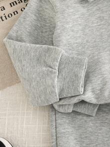 SHEIN 2pcs Toddler Baby Boy Casual Chic Solid Plain Long Sleeve Collared Soft Squishy Hoodies Sweat Pants 2 Piece Sets Outfits Clothes Spring Fall Winter - White - View 3