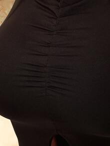 Amplova Vestido maxi ajustado con escote cuadrado, tirantes finos, lazo, espalda descubierta, fruncido y abertura alta - Marrón - Ver 3
