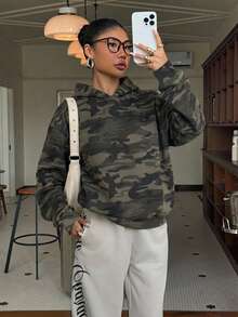 青少年女孩休閒極簡寬鬆舒適衛衣，適合秋冬穿著 - 白色 - 查看 4