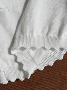 SHEIN 女童白色小開襟衫，附小標誌刺繡與荷葉邊飾，可搭配裙子/公主裙，百搭小外套 - 白色 - View 6