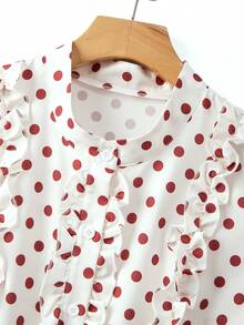 GlowEve CURVE Camisa casual de mujer talla grande con estampado de lunares, abotonadura sencilla y ribete de volantes - Albaricoque - Ver 5