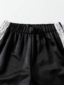 SHEIN 少女開學休閒刺繡長袖夾克 騎士款 前拉鍊輕便校園度假外套 白色/黑色 秋季 - 黑與白 - 查看 6