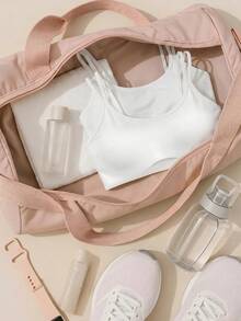 Cheerettes Women's Solid Color Basic Versatile Sports Bra 2pcs Set, White, For Yoga, Gym & Running - White - View 3