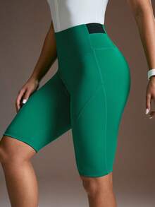 Powerista Pantalones cortos de ciclismo casuales de cintura alta para mujer - Verde - Ver 5