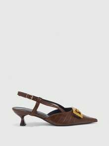 CUCCOO BIZCHIC Pointed Toe Chain Decor Closed Toe Kitten Heel Pumps, Formal Work Shoes For Women For Christmas Valentine's Day Spring Shoes - Coffee Brown - View 2