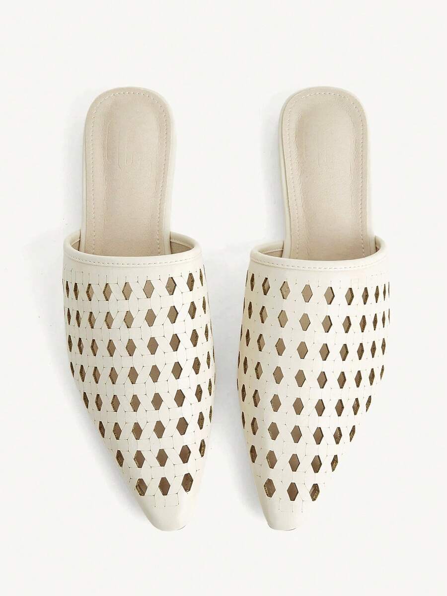CUCCOO CHICEST Off-White Hollow Woven Pointed Shoes, Breathable Mules Shoes - Off-white - View 1