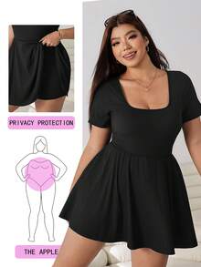 Solflare Plus Size Summer Casual Solid Color Short Sleeve Romper - Black - View 1