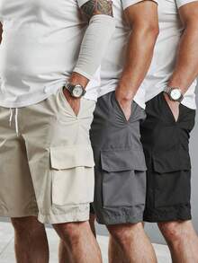 Manfinity Dauomo 3pcs/Set Plus Size Men's Solid Color Casual Loose Shorts With Pockets, Sweatpants - Multicolor - View 3