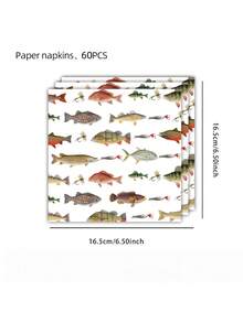 Fishing Theme Disposable Printed Paper Napkins, Outdoor Camping Picnic Party Table Decorations, Birthday Gathering Atmosphere Dinner Napkin - multicolor - View 4