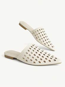 CUCCOO CHICEST Off-White Hollow Woven Pointed Shoes, Breathable Mules Shoes - Off-white - View 5