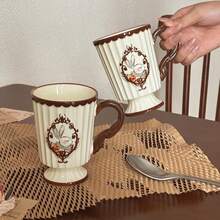 1 Buah Cangkir Kopi Kelinci Hera Bergaya Retro, Dengan Sendok, Cangkir Teh Bunga Romantis Prancis Gaya Pertengahan Abad yang Indah untuk Teh Sore, Keramik Rumah Tangga. - MultiWarna - View 6
