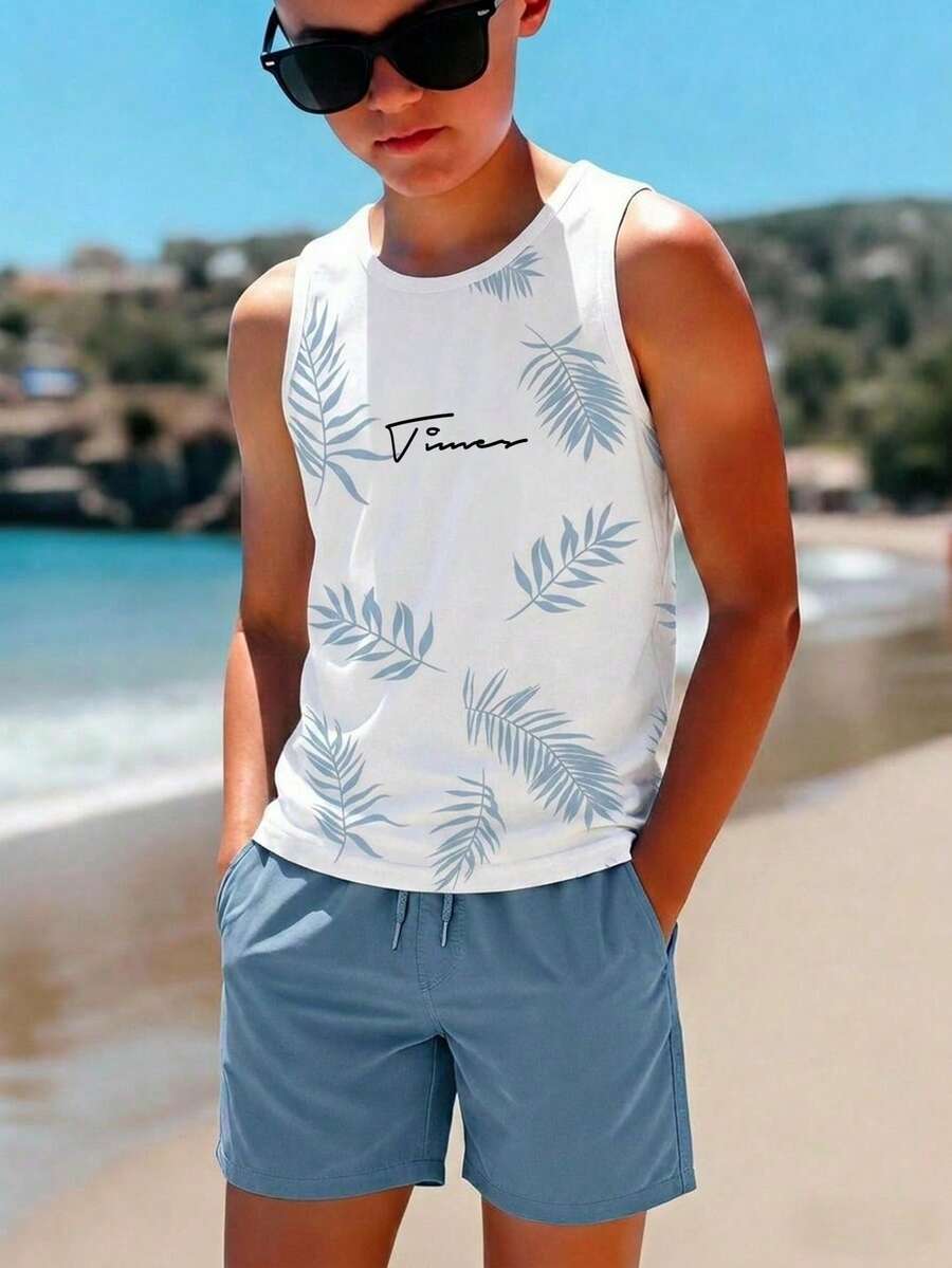 兒童青少年男孩休閒極簡圓領背心，適合夏季
