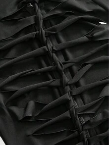 ROMWE Women's Mini Dress With Hood, Zipper, Back Hollow Out, Braided Burnout Design, Goth Style, Black, Spring/Summer - Black - View 3