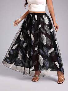 Viva Relle Plus Size Women's Elegant Casual Formal Sexy Vintage Embroidered Feather Double Layer Mesh Skirt Cocktail Evening Formal Wedding Guest Black Summer - Black - View 6