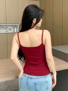 DAZY Women's Padded Camisole Slim Fit Solid Color All-Season Base Layer - Burgundy - View 2