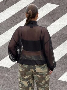 Muchica Jaket Kasual Hitam Transparan untuk Wanita Musim Gugur - Hitam - View 2
