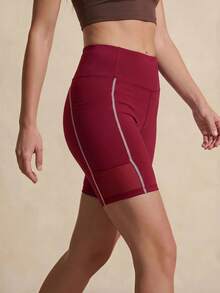 Exploreva Shorts ajustados de capa base para mujer, casuales, versátiles, de uso diario y para exteriores, con diseño de bloques de color - Burdeos - Ver 4