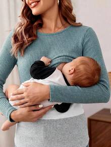 SHEIN 孕妇哺乳长袖 T 恤休闲装，秋季 - 彩色 - 查看 4