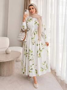 Solavon Plus Size Women's Floral Print Long Sleeve Single-Breasted Casual Dress Fall - Multicolor - View 1