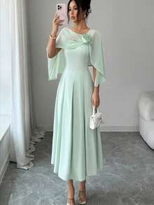 Elenzga Women's New 3D Floral Casual Elegant Dress - Green - View 6