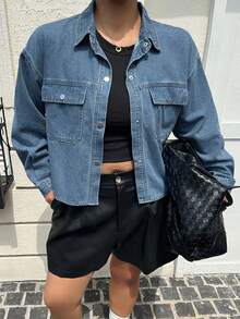 Dazy Plus Women's Short Denim Jacket New Design Versatile Shirt Long Sleeve Spring Summer Autumn Plus Size Denim Top School - Medium Wash - View 7