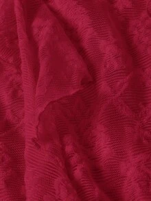 Skyraze Burgundy Flock Fabric Front Tie Bodycon Mermaid Dress – Glamorous Court Style Dreamy Romantic Casual Elegant Mother Of The Bride Party Wedding - Burgundy - View 3