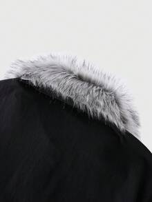 ROMWE MEN Goth 男士毛絨拼接骷髏印花休閒百搭短袖 Polo 衫 - 黑色 - 查看 5