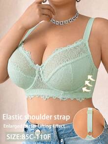 SHEIN Esselle Plus Size Lace Patchwork Underwire Bra, 1pc - Mint Green - View 4