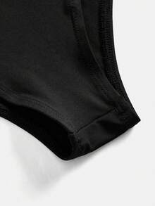 SHEIN 青少年女孩春夏新款黑色純色針織網布拼接極簡高彈力面料緊身連身衣，網布拼接，底層，適合學校、專業訓練、芭蕾、體操、舞蹈工作室練習。黑色芭蕾連身衣，女孩連身衣，兒童連身衣 - 黑色 - 查看 7