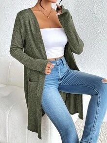 SHEIN Essnce 優雅女款正裝針織開襟衫 - 橄欖綠 - 查看 4