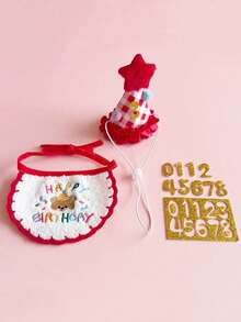PETSIN 1PC/SET Lovely Puppy Kitten Birthday Party Outfit, Fashion Birthday Hat Saliva Bib Set - Multicolor - View 19