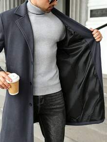 Manfinity Homme Men's Plus Size Casual Versatile Overcoat, Autumn/Winter - Grey - View 6