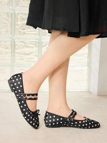 MOTF WOMEN'S ELEGANT MINIMALIST COMMUTING SOLID COLOR BOW DECOR DOUBLE BUCKLE STRAPS BALLET FLATS SHOES FOR CHRISTMAS VALENTINE'S DAY SPRING SHOES - Graphite Black - View 6