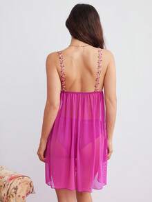 Elorette Ladies' Solid Color Simple Daily Wear Cami Sexy Lingerie Dress - Purple - View 2