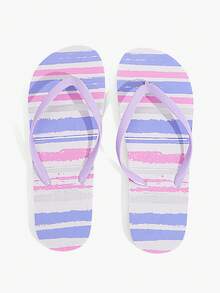 Grefit Sandalias de chanclas con estampado de leopardo, zapatos de triángulo para vacaciones de verano en la playa, pantuflas cómodas para usar en casa - Rayas moradas - Ver 6