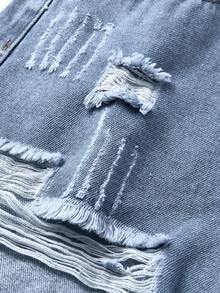 Rivivi Women's High Waist Pocketed Distressed Frayed Hem Casual Denim Shorts - Blue - View 5