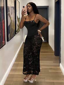 Glyssa Women's Lace Sexy Date Night Party Spaghetti Strap Dress Black Summer - Black - View 1