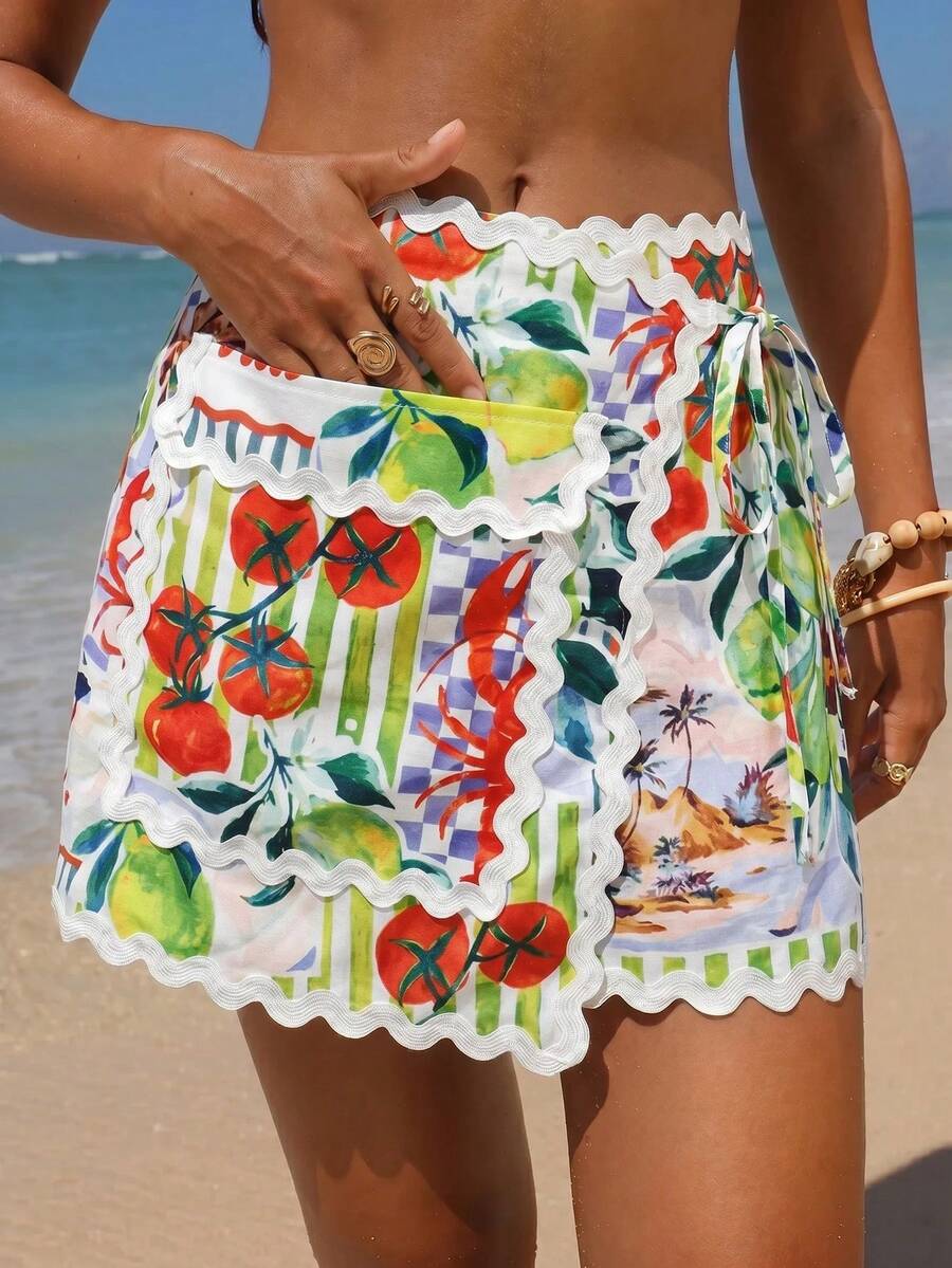 Swim Vcay Damen bedruckter weißer Urlaubsrock Strand Sommer Tropisch Hawaiianisch