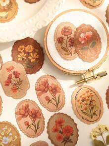 45 Retro Mysterious Floral Closure Stickers For Handmade Scrapbooks, Notebooks, Water Bottles, Phone Cases, Desktops - DIY Decorative Decals - Multicolor - View 6