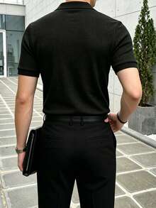 JOLTRO 男士純色短袖休閒通勤 Polo 衫，適合儀式場合 - 黑色 - 查看 2